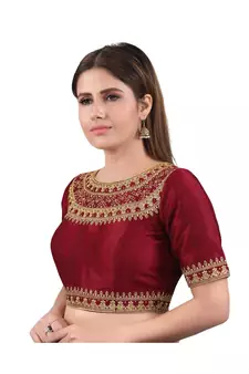 Mulbury Silk Back Open Boat Neck Maroon Blouse