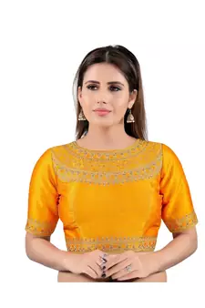Mulbury Silk Back Open Boat Neck Mustard Blouse