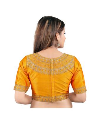 Mulbury Silk Back Open Boat Neck Mustard Blouse 2