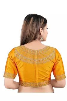 Mulbury Silk Back Open Boat Neck Mustard Blouse