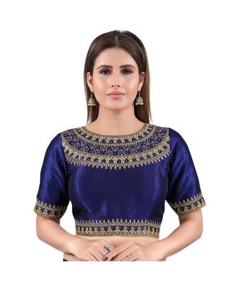 Mulbury Silk Back Open Boat Neck Navy-Blue Blouse 1