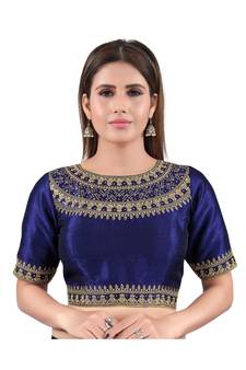 Mulbury Silk Back Open Boat Neck Navy-Blue Blouse