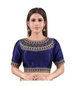 Mulbury Silk Back Open Boat Neck Navy-Blue Blouse