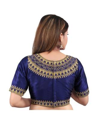 Mulbury Silk Back Open Boat Neck Navy-Blue Blouse 2