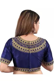 Mulbury Silk Back Open Boat Neck Navy-Blue Blouse