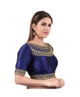 Mulbury Silk Back Open Boat Neck Navy-Blue Blouse 3