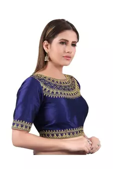 Mulbury Silk Back Open Boat Neck Navy-Blue Blouse