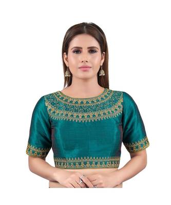 Mulbury Silk Back Open Boat Neck Rama-Green Blouse 1