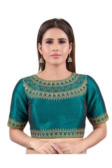 Mulbury Silk Back Open Boat Neck Rama-Green Blouse