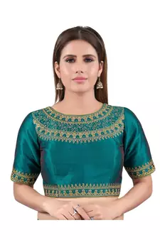 Mulbury Silk Back Open Boat Neck Rama-Green Blouse