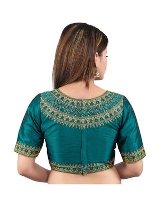 Mulbury Silk Back Open Boat Neck Rama-Green Blouse 2