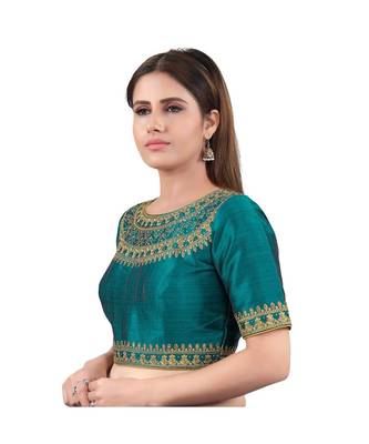Mulbury Silk Back Open Boat Neck Rama-Green Blouse 3