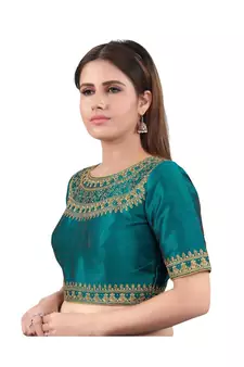 Mulbury Silk Back Open Boat Neck Rama-Green Blouse