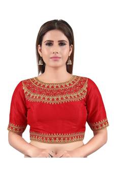Mulbury Silk Back Open Boat Neck Red Blouse