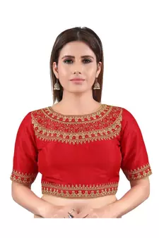 Mulbury Silk Back Open Boat Neck Red Blouse