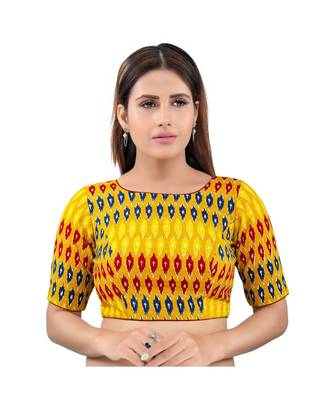 Muhenera Cotton Back Open Round Neck Mustard Blouse 1