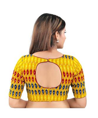 Muhenera Cotton Back Open Round Neck Mustard Blouse 2