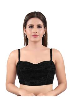 Shimmer Back Open Square Neck Black Blouse