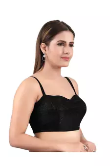 Shimmer Back Open Square Neck Black Blouse