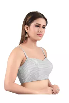 Shimmer Back Open Square Neck Silver Blouse