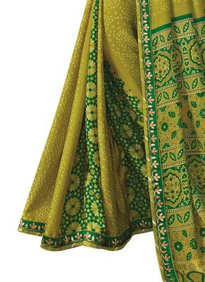 Olive printed chiffon saree with blouse 2