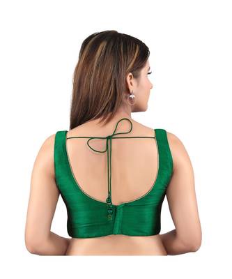 Mulbury Silk Back Open V-Neck Green Blouse 2