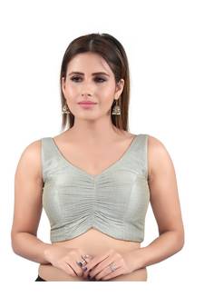 Mulbury Silk Back Open V-Neck Grey Blouse