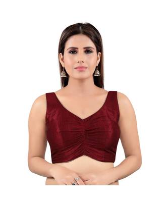 Mulbury Silk Back Open V-Neck Maroon Blouse 1