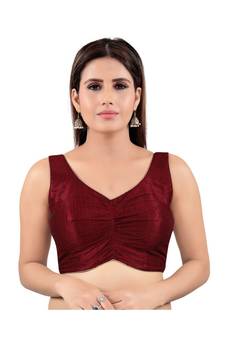 Mulbury Silk Back Open V-Neck Maroon Blouse