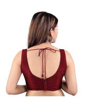 Mulbury Silk Back Open V-Neck Maroon Blouse 2