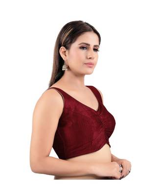 Mulbury Silk Back Open V-Neck Maroon Blouse 3