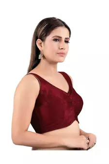 Mulbury Silk Back Open V-Neck Maroon Blouse