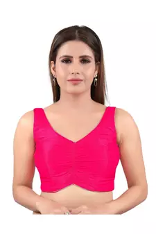 Mulbury Silk Back Open V-Neck Pink Blouse