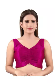 Mulbury Silk Back Open V-Neck Purple Blouse