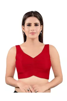 Mulbury Silk Back Open V-Neck Red Blouse