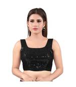 Silk Back Open Square Neck Black Blouse
