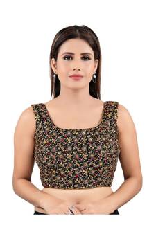 Silk Back Open Square Neck Black-Multi Blouse