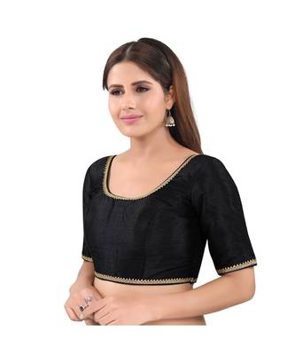 Mulbury Silk Back Open Round Neck Black Blouse 3