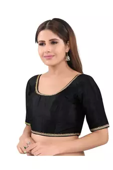 Mulbury Silk Back Open Round Neck Black Blouse