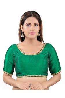 Mulbury Silk Back Open Round Neck Green Blouse