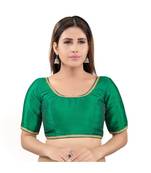 Mulbury Silk Back Open Round Neck Green Blouse