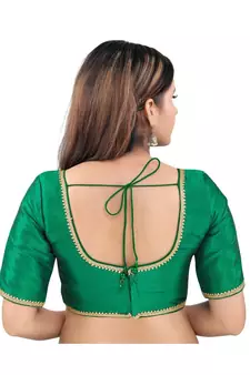 Mulbury Silk Back Open Round Neck Green Blouse