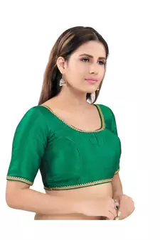 Mulbury Silk Back Open Round Neck Green Blouse