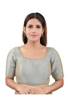 Mulbury Silk Back Open Round Neck Grey Blouse