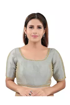 Mulbury Silk Back Open Round Neck Grey Blouse