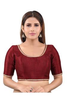 Mulbury Silk Back Open Round Neck Maroon Blouse