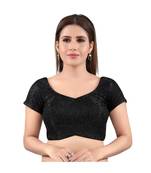 Brocade Back Open Round Neck Black Blouse