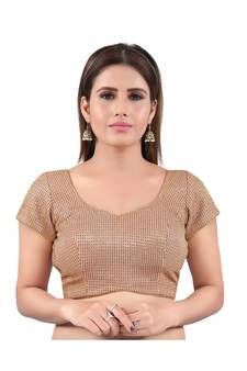 Brocade Back Open Round Neck Copper Blouse