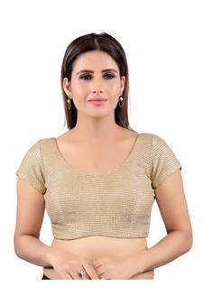 Brocade Back Open Round Neck Gold Blouse