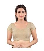 Brocade Back Open Round Neck Gold Blouse